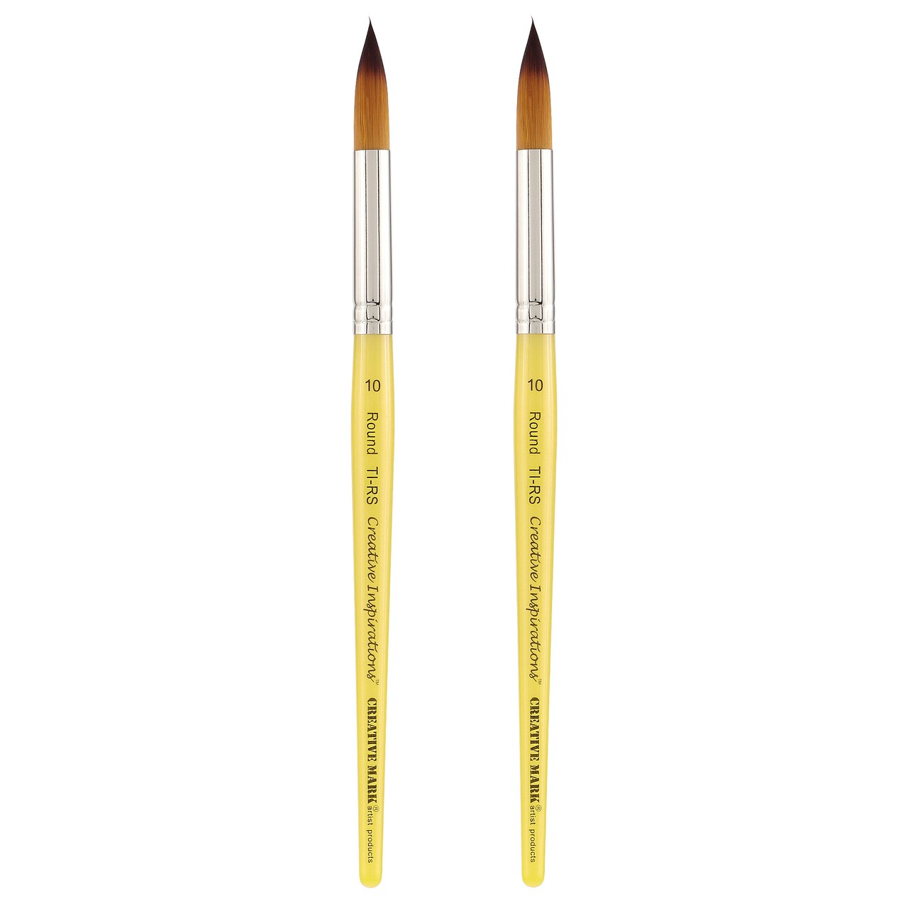 Creative Inspirations Dura-Handle Round Short Handle Paint Brush Set of 2- Solid Resin Handle, Synthetic Taklon Paint Brushes, Round Brush for Oils, Acrylics, Watercolors- Handles Do Not Chip or Crack